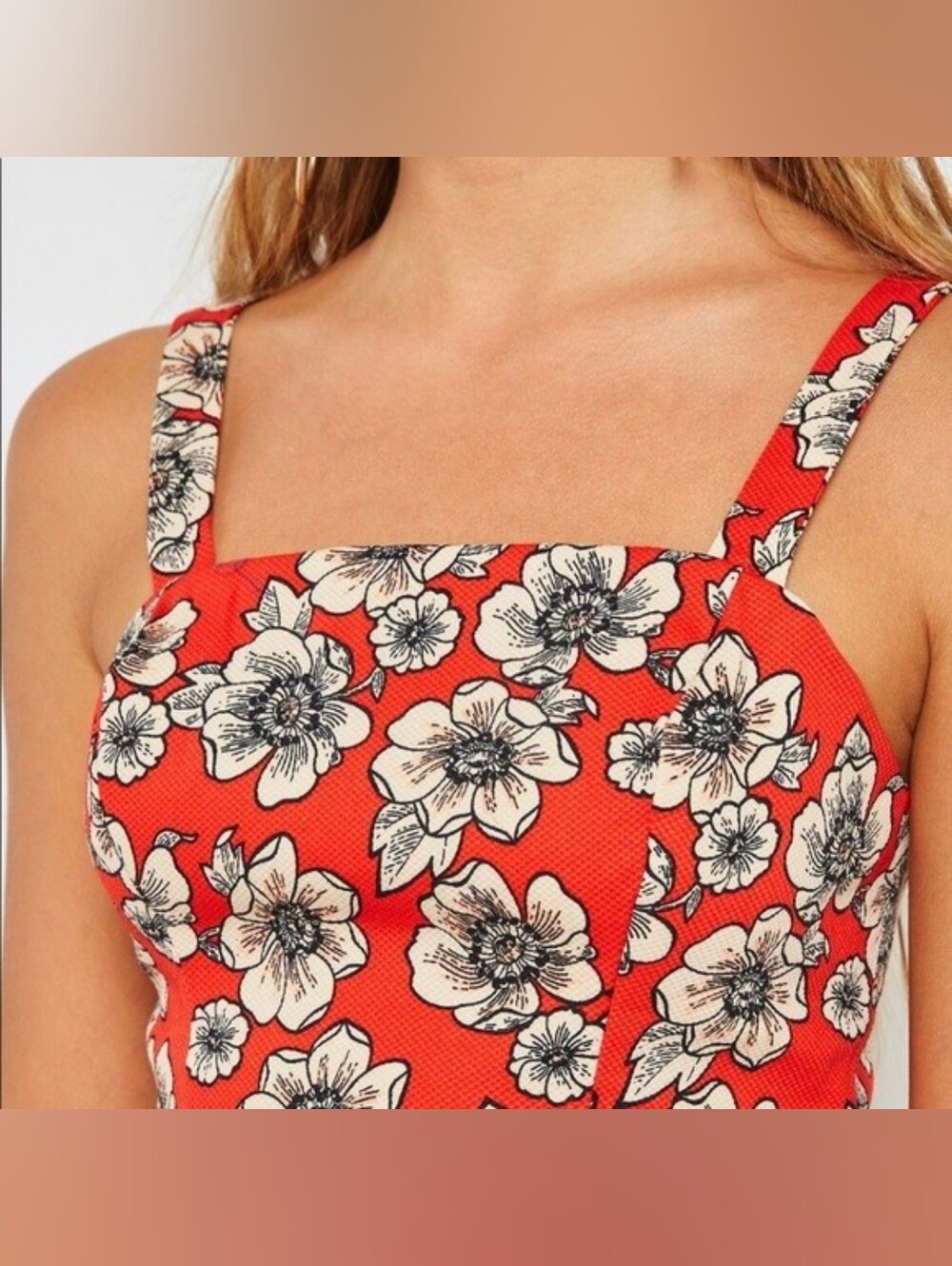 FOREVER 21 Red Ivory Floral Textured back-Zipper Crop Top